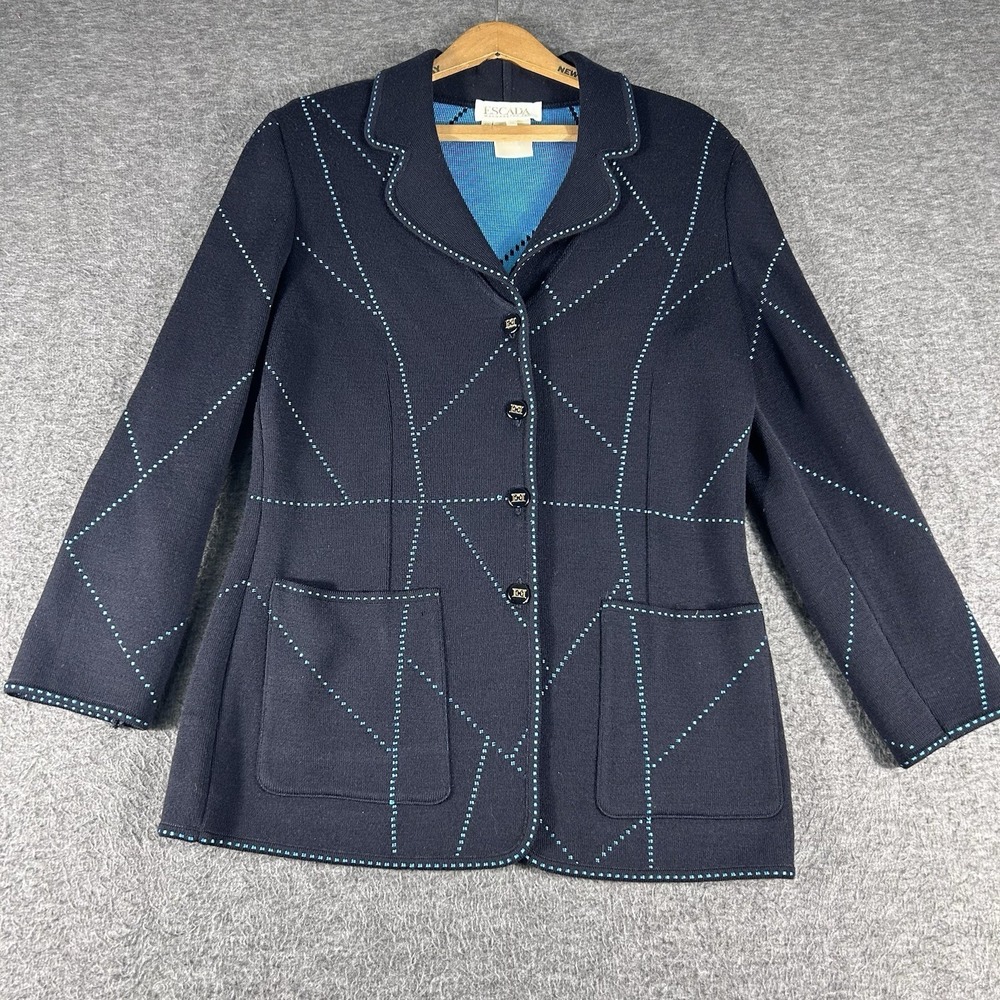 Escada by Margaretha Ley Women's Black Blue Cardigan Sweater EU 36 Wool Blend